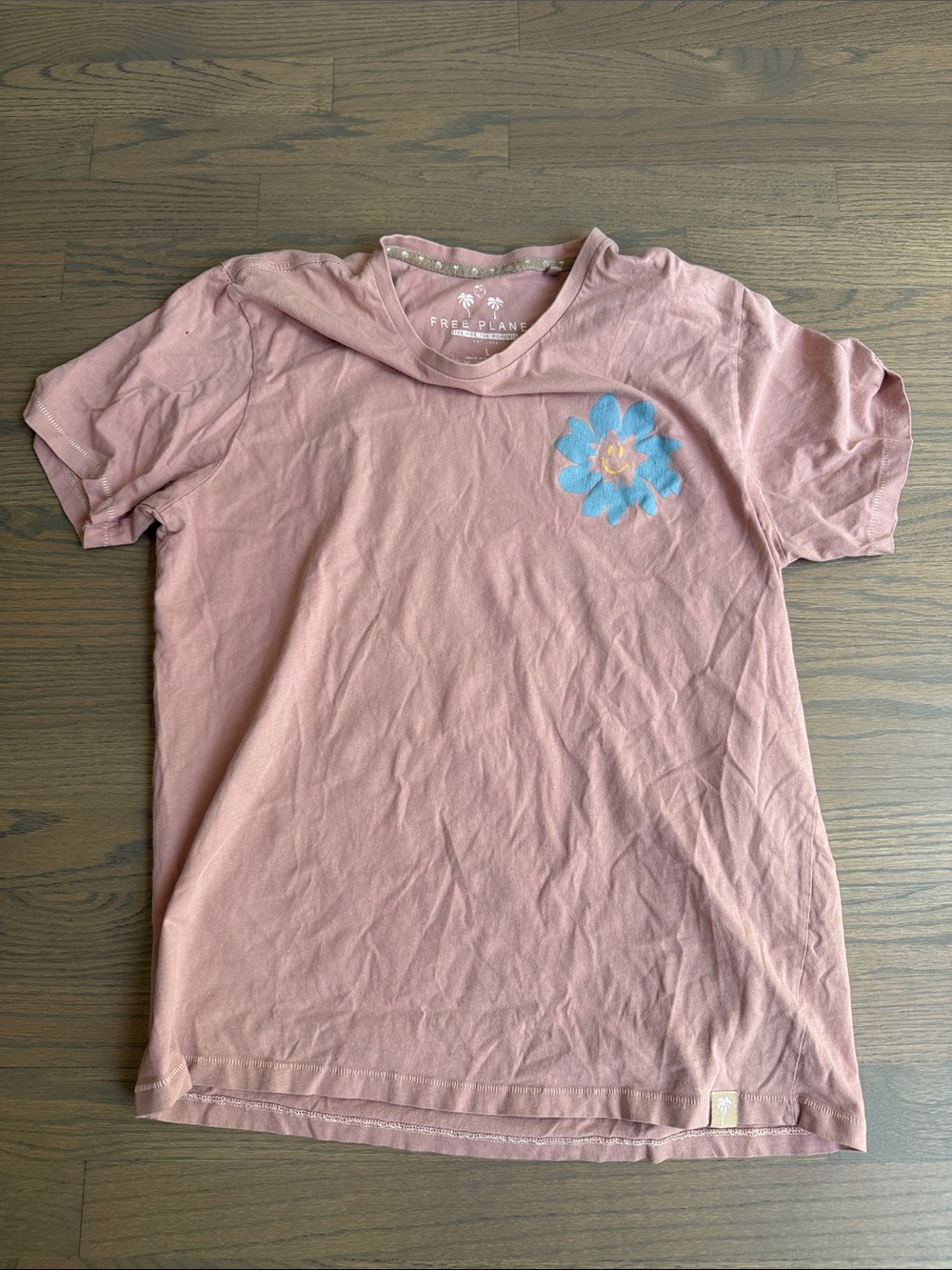 Free Planet Dusty Pink Short Sleeve Tee with Blue Flower Graphic
